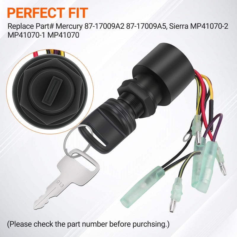 Tutor Auto 87-17009A5 87-17009A2 Boat Ignition Switch Replacement for Mercury Mariner Outboard Motor Control Box Ignition Key Switch with 2 Keys 3 Position 6 Wire Connectors for Mercury Push Choke Ignition - Image 4